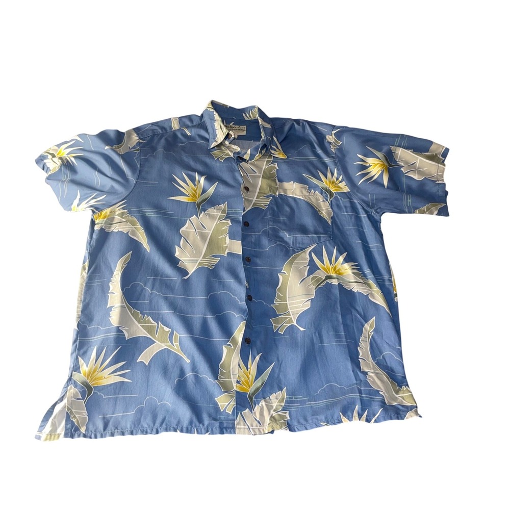 Go Barefoot Hawaiian Shirt Y2K Rayon Floral Tropical Camp Collar Mens L